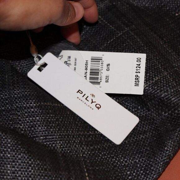 New Pilyq Dark Gray San Sebastián sun hat Subtle Check Pattern Bucket Hat OS - Picture 9 of 10